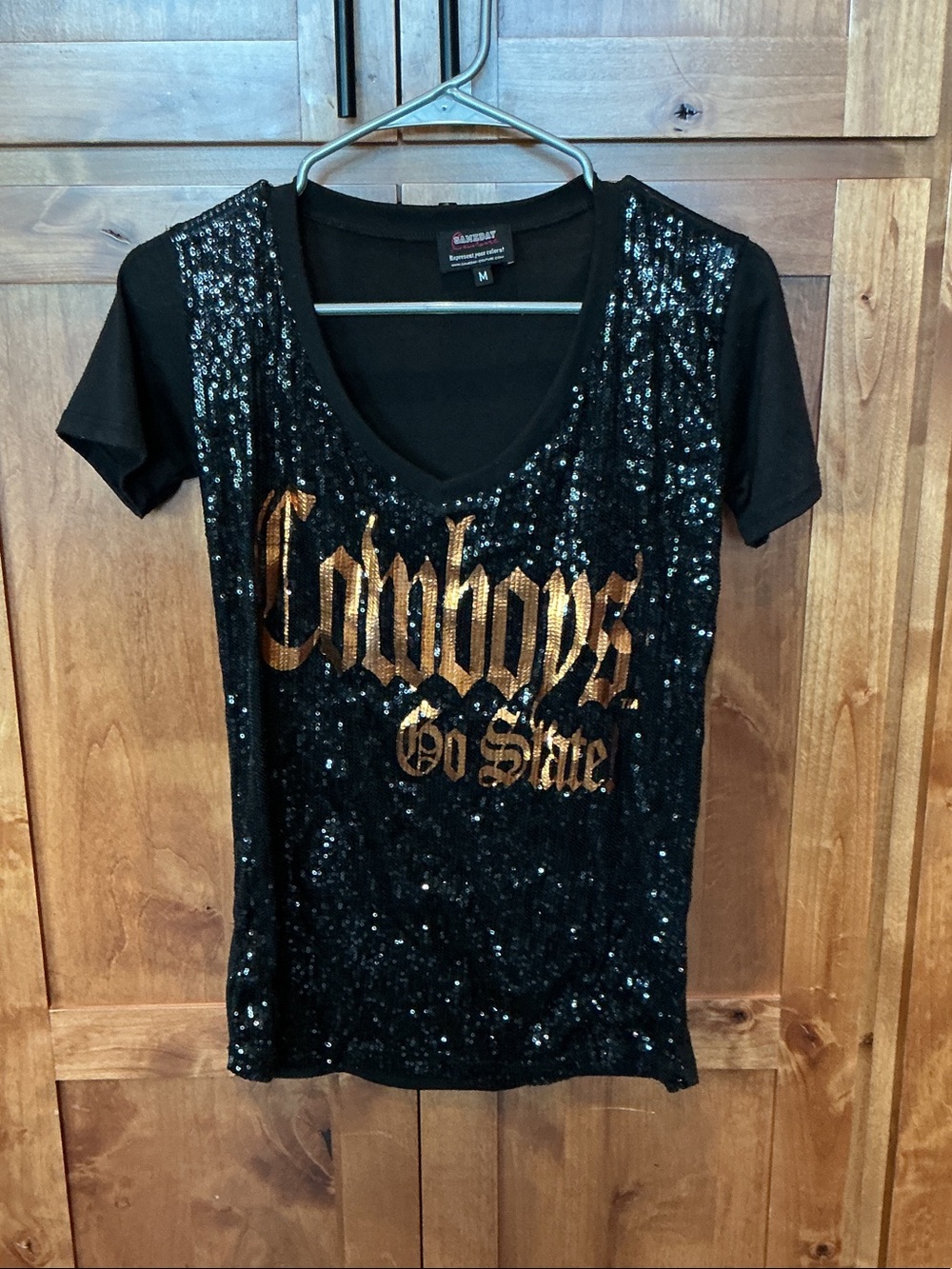 Black Sequin 'Cowboys Go State' Scoop Neck Tee